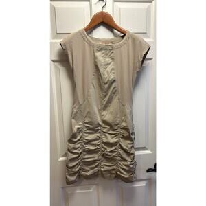 Wearables Aviana Ruched Short Sleeve Dress in Tan Beige, Size S